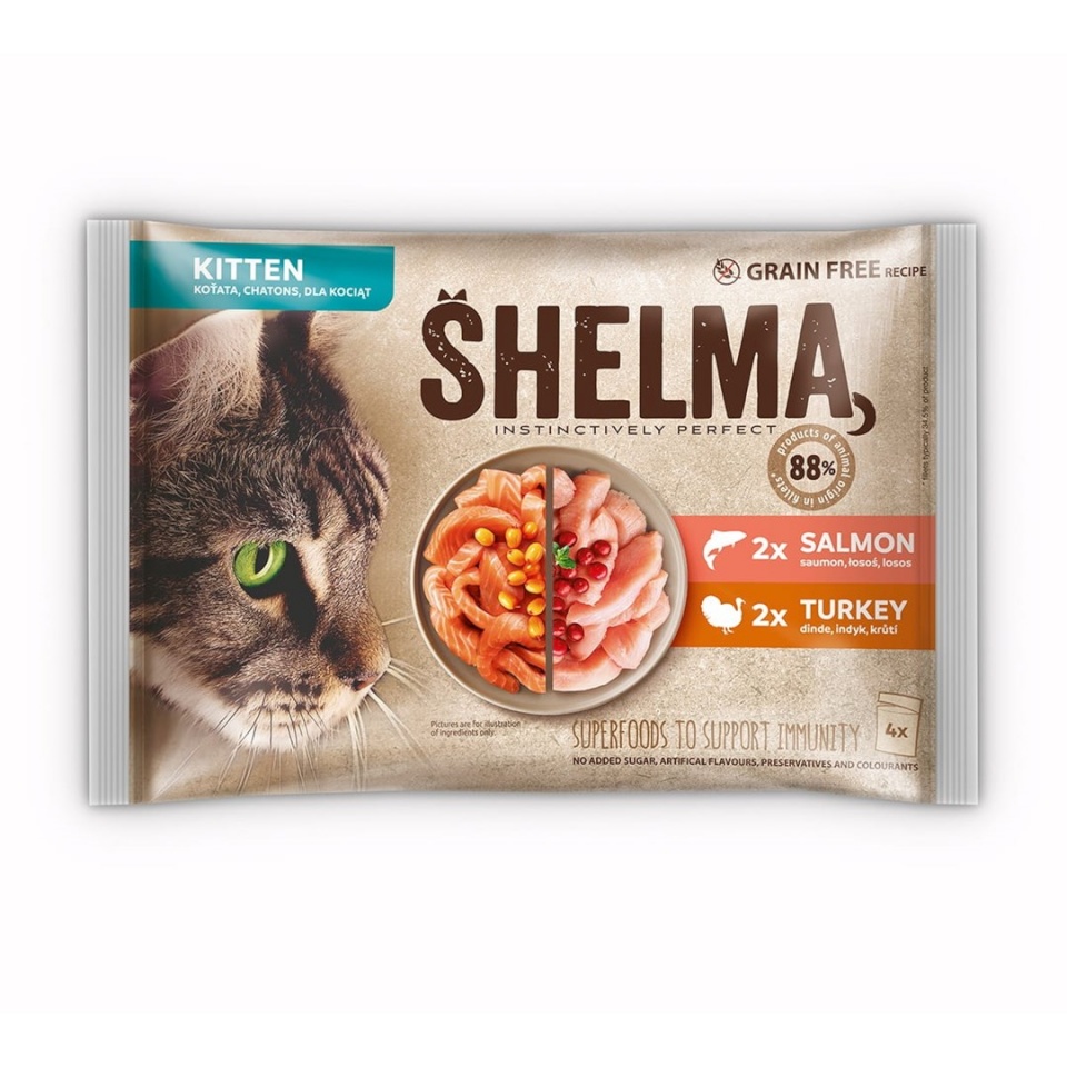 Shelma kassitoit Kitten with Salmon and Turkey in Sauce, 4x85g