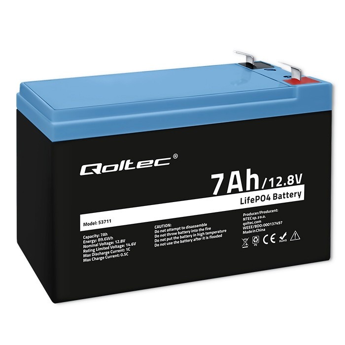 Qoltec patarei LiFePO4 12.8V 7Ah,89.6Wh,BMS