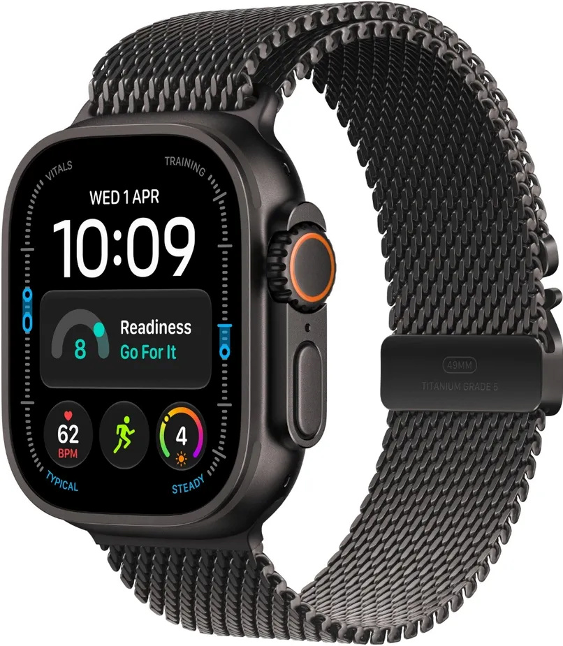 Apple Watch Ultra 4 49mm, GPS + Cellular, M, Black Titanium Case with Black Titanium Milanese Loop, must
