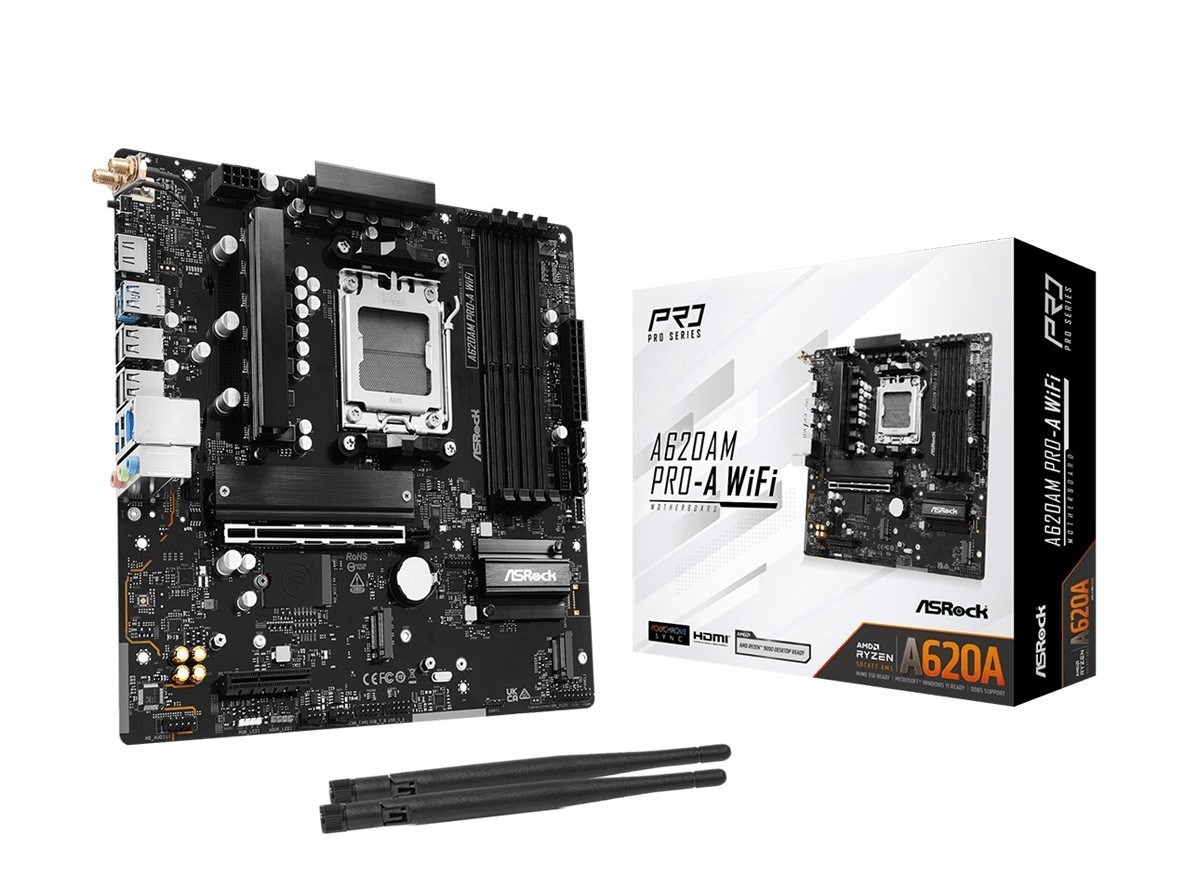 Asrock emaplaat A620AM Pro-A WiFi AM5 mATX HDMI DDR5