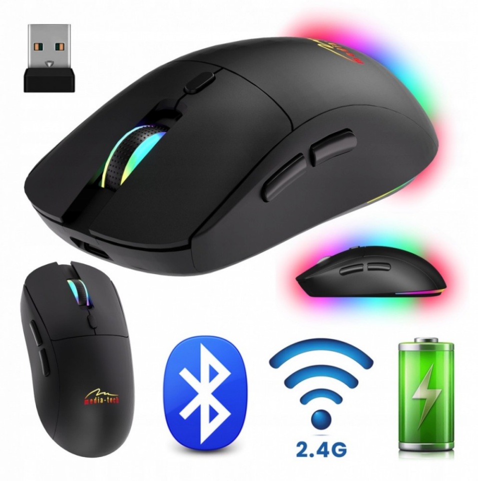 Media-Tech hiir Wireless mouse 2in1 (BT/RF)SILENT&RECHARGE