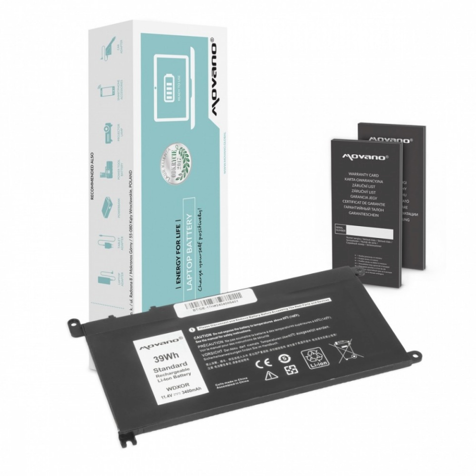 Movano sülearvuti aku WDX0R P75F P62F P66F T2JX4 WDXOR for Dell - 3400 mAh (39 Wh)