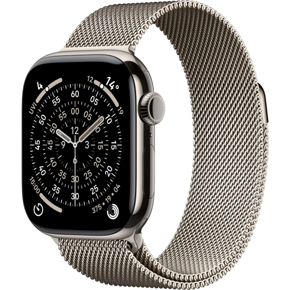Apple Watch Series 11 42mm GPS + Cellular, Natural Titanium Case, Milanese Loop, titaan 
