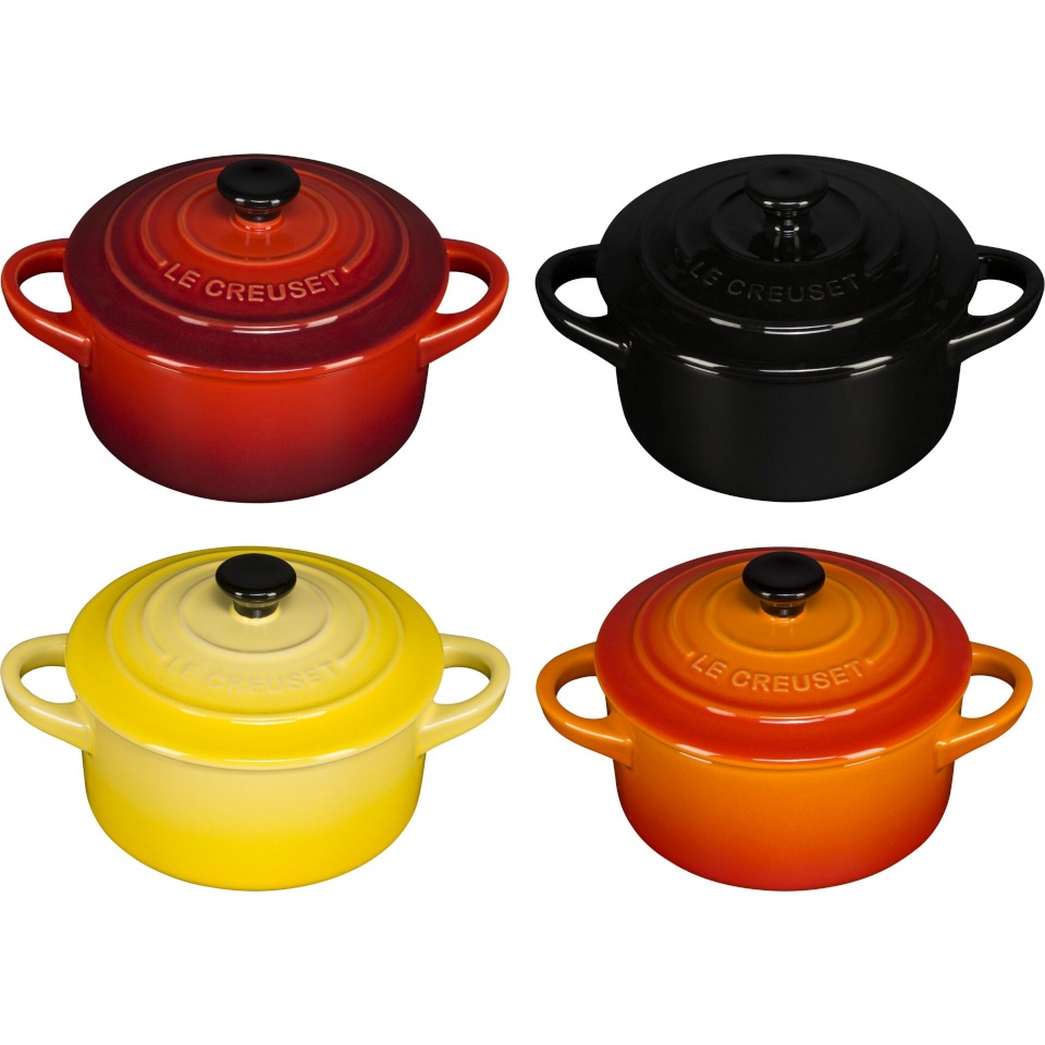 Le Creuset Stoneware Set of 4 petite Casseroles 10x5cm punane