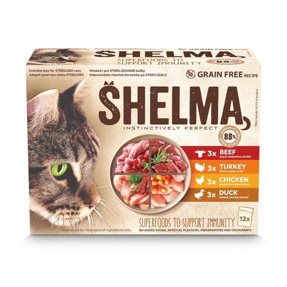 Shelma kassitoit with Turkey, Duck, Chicken and Beef in Sauce, 12x85g
