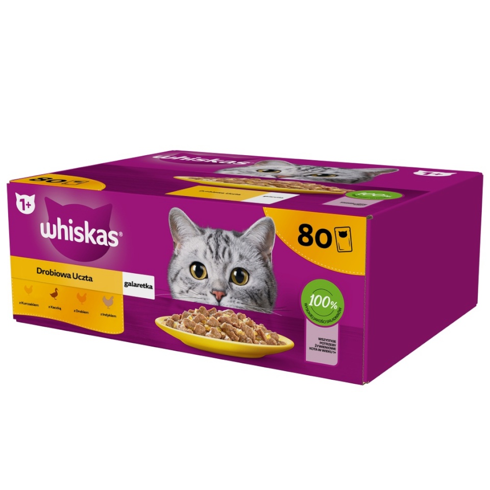 WHISKAS hõrgutised (80x85g) Linnuliha - Märgtoit Täiskasvanud Kassidele Kastmes (kana, part, linnuliha, kalkun)