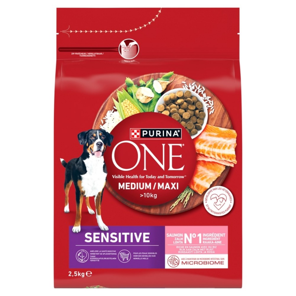 Purina Nestle kuivtoit koerale One Adult Medium/Maxi Sensitive Rich in Salmon with Rice, 2,5kg