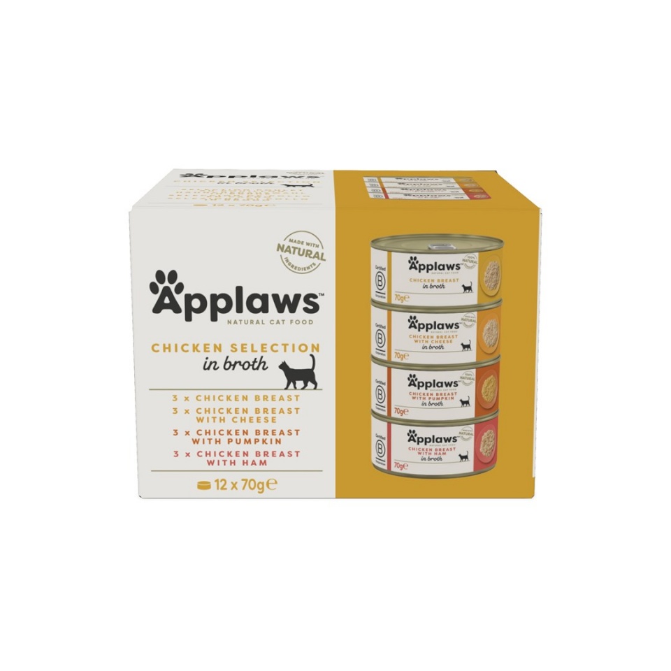 Applaws kassitoit Chicken Selection in Broth - Wet Cat Food- 12x70g