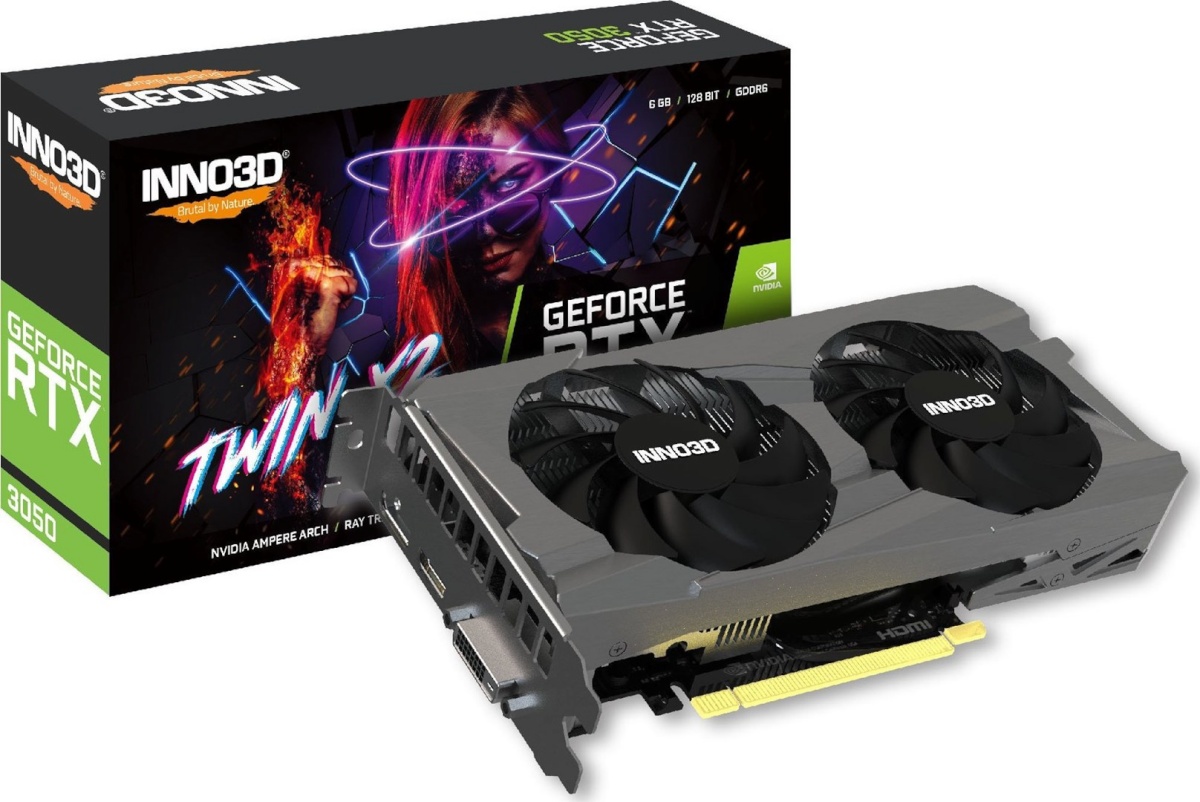 Inno3D videokaart GeForce RTX 3050 TWIN X2 (Lite Hash Rate, 1x DisplayPort, 1x HDMI 2.1)