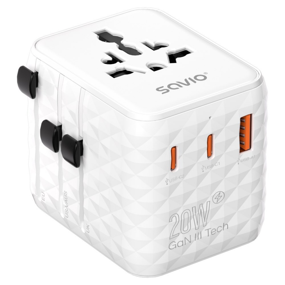 SAVIO AP-08 power adapter/inverter 20 W valge
