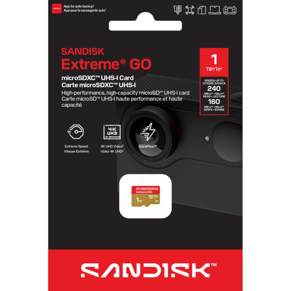 SanDisk 1TB microSDXC mälukaart Extreme GO UHS-I R240MB/s / W160MB/s 5K