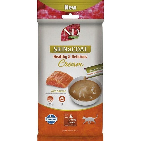 Farmina kassitoit N&D Quinoa Cat Skin & Coat Cream with Salmon Box Mono, 4x15g