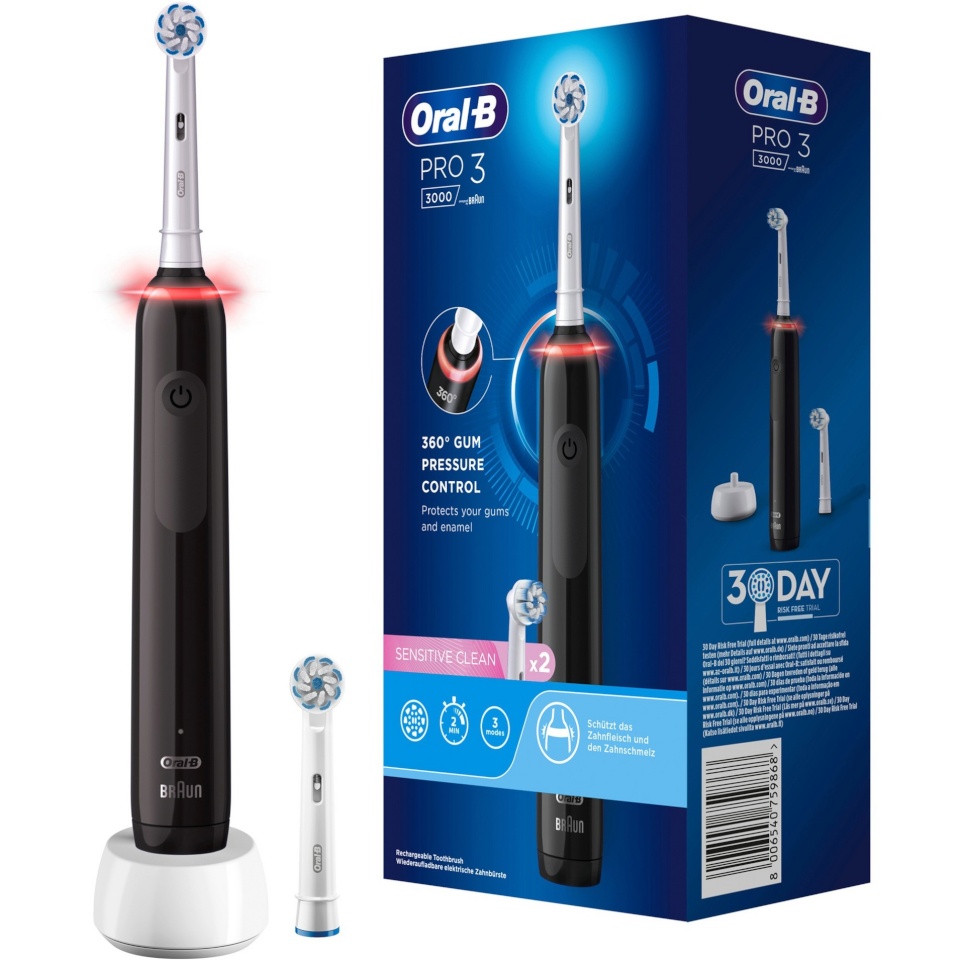 Braun elektriline hambahari Oral-B Pro 3 3000 Sensitive Clean, must 