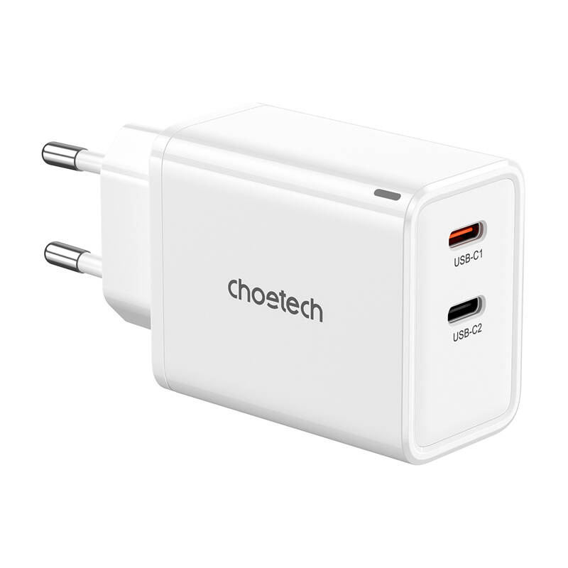 Choetech PD6013, GaN, 2x USB-C, PD65W network charger (valge)