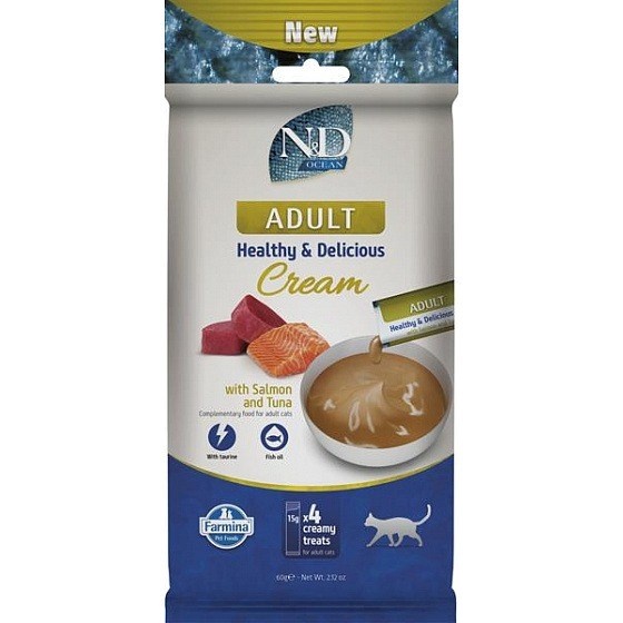 Farmina kassitoit N&D Ocean Cat Cream with Salmon & Tuna Adult Box, 4x15g