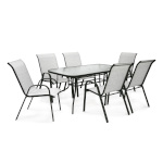 Komplekt DUBLIN laud ja 6 tooli, 150x90xH70cm, lauaplaat: 5mm läbipaistev laineline klaas, terasraam, värvus: tumepruun