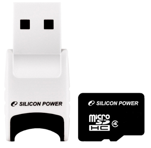 Silicon Power mälukaart microSDHC 8GB Class 4 + USB lugeja