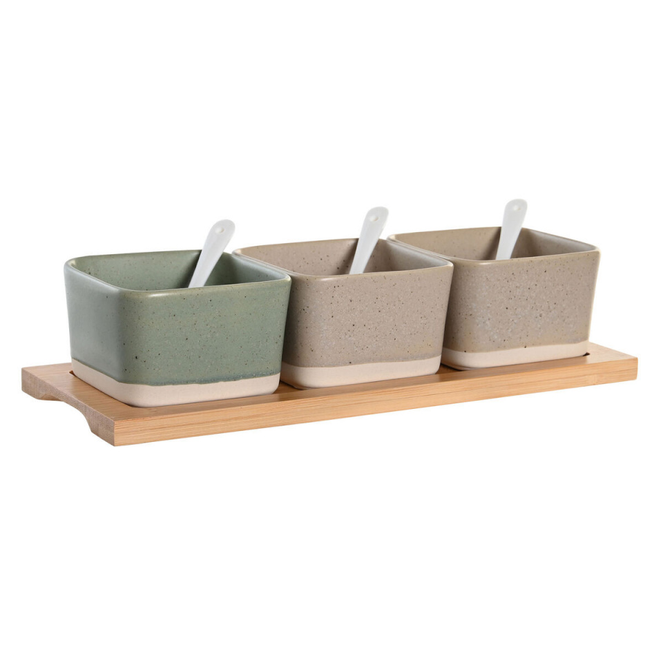 DKD Home Decor Set za Predjelo 29x11,5x1,5cm Portselan Mitmevärviline Bambus Skandinaavia
