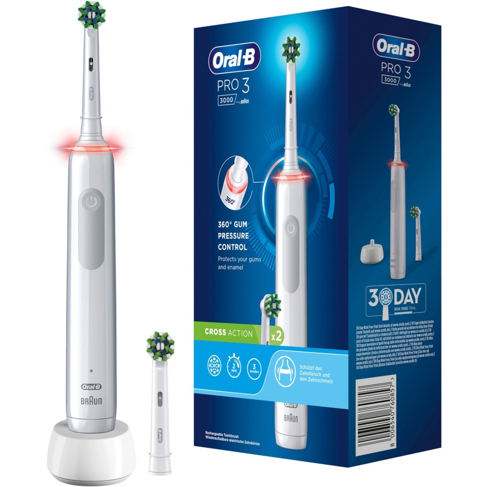 Braun elektriline hambahari Oral-B PRO 3 3000 Cross Action, valge 