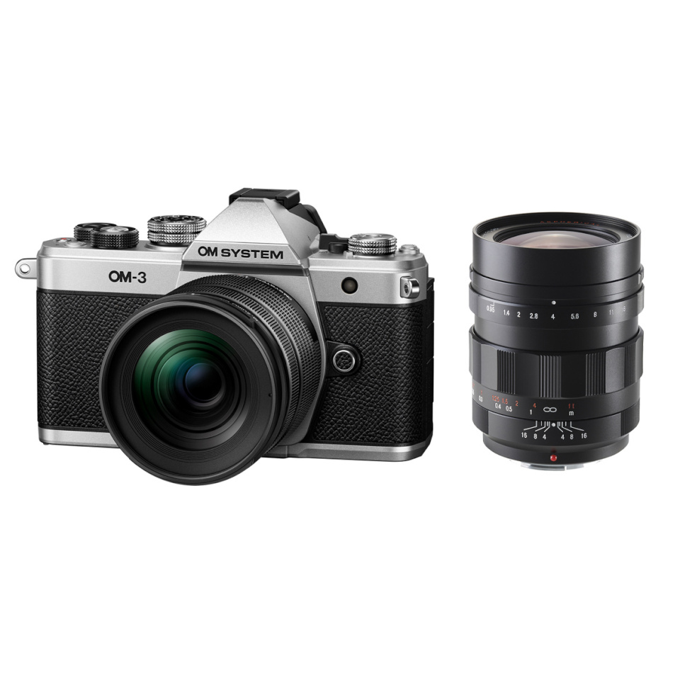 OM System OM-3 korpus+12-45 mm PRO hõbedane+Nokton 0.95/17.5 mm MFT asph., must