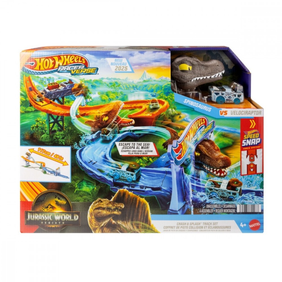 Hot Wheels Car track RacerVerse Jurassic World Crash and Splash Track Set