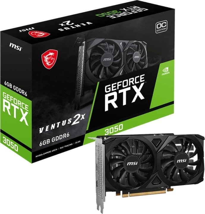 MSI videokaart RTX3050 VENTUS 2X E OC 6GB GDDR6 HDMI DVI DP
