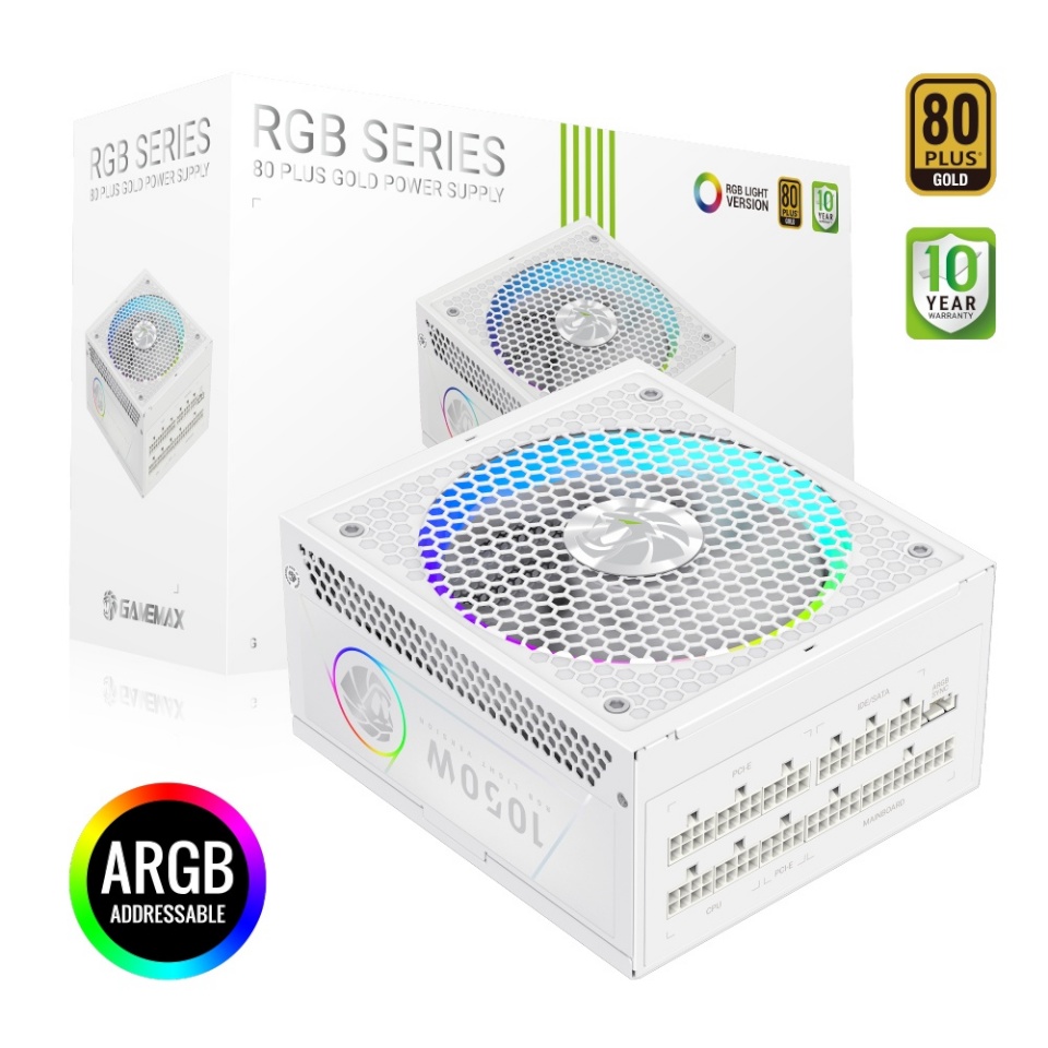 Gamemax toiteplokk Gamemax Power Supply, 80 PLUS, kuldne | RGB 1050G WH | 1050 W
