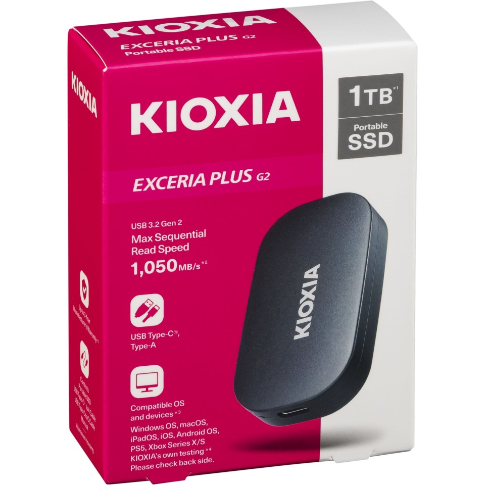 Kioxia kõvaketas EXCERIA PLUS G2 1000GB Portable SSD USB 3.2 Gen2 Type C