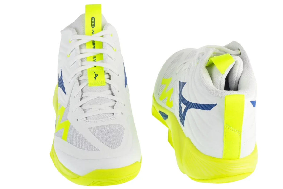 Mizuno võrkpallijalatsid WAVE MOMENTUM PRO MID(U) valge/neoonkollane - suurus 44.5