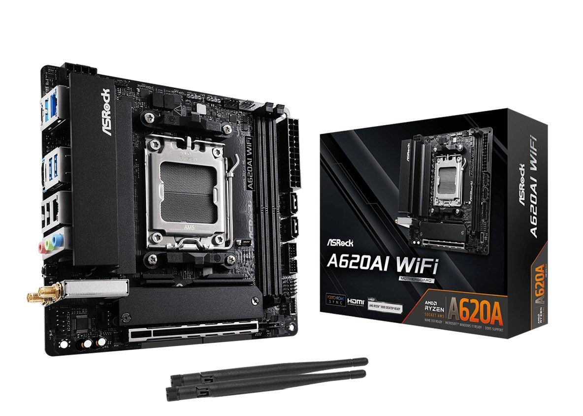 Asrock emaplaat A620AI WiFi AM5 mITX HDMI DDR5 Retail