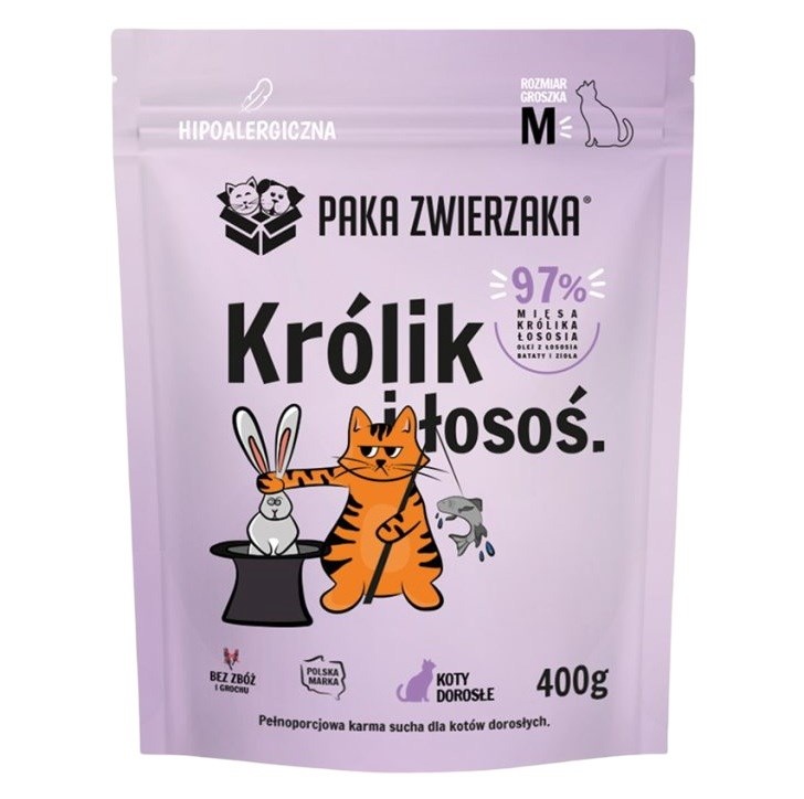 Paka Zwierzaka kuivtoit kassile Rabbit and salmon - Dry cat Food- 400g