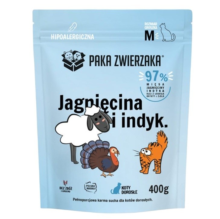 Paka Zwierzaka kuivtoit kassile Lamb and turkey - Dry cat Food- 400g