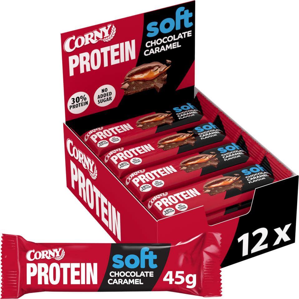 Corny proteiinibatoon pehme proteiinisisaldusega šokolaadi-karamelli maitsega, 12 x 45 g