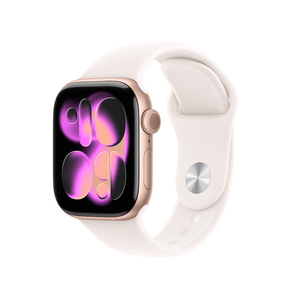 Apple Watch Series 11 (GPS + Cellular) 42 mm roosakuldne alumiiniumkorpus punase sportrihmaga, S/M