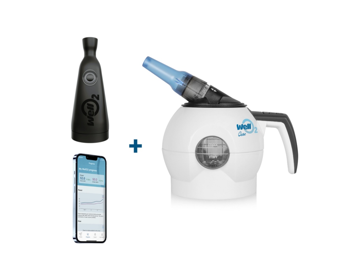 WellO2 Care hingamistreeningu seade v 2024 ja MyBreath Gen 2.0 nutikas suuotsik