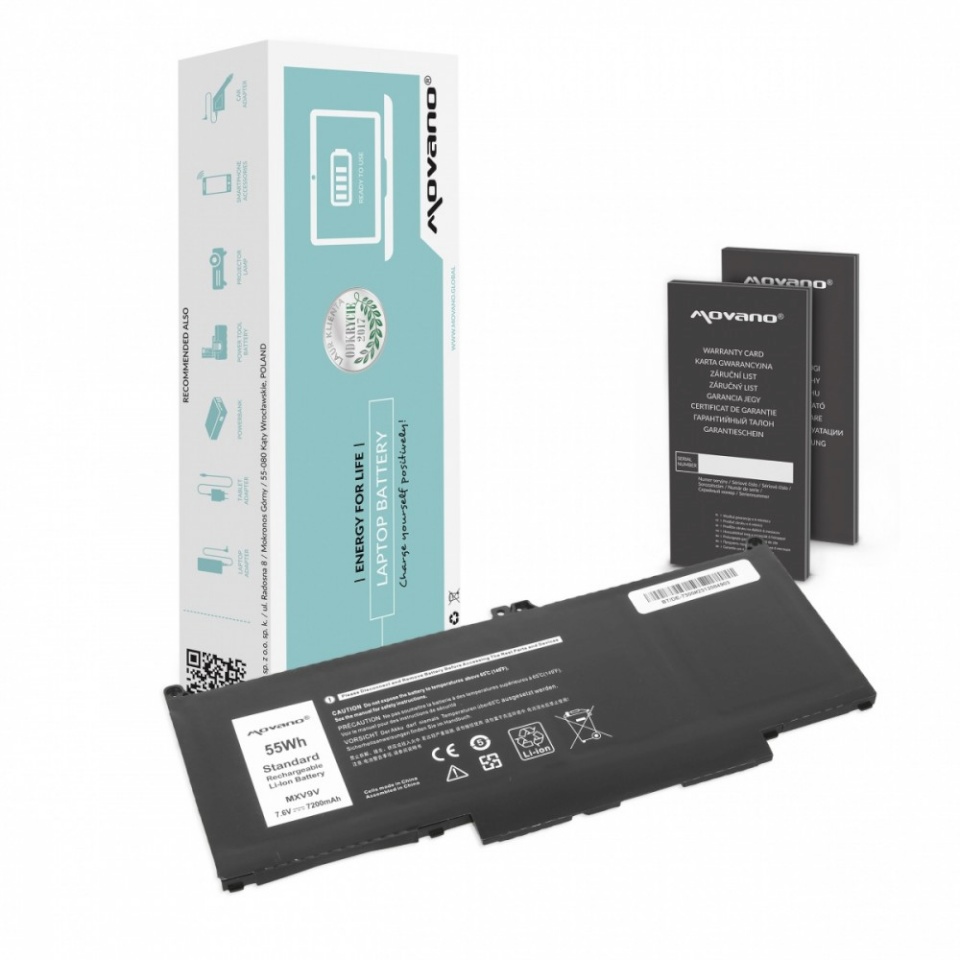 Movano sülearvuti aku MXV9V for Dell Latitude 5300 5310 7300 7400 - 7200 mAh (55 Wh)