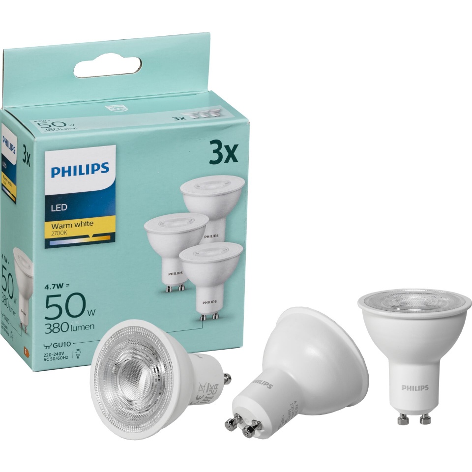 Philips LED pirn Spotlight GU10, WW  Set of 3, 50W, 2700K, soevalge