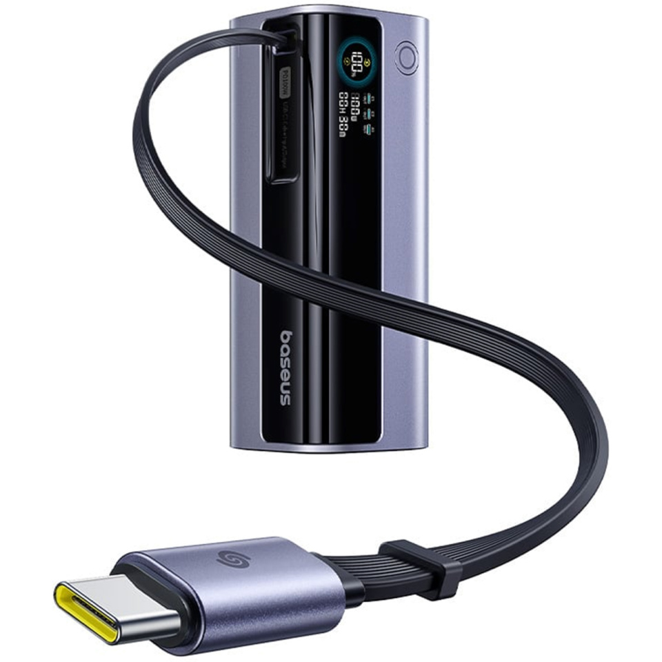 Baseus LiPo PowerBank 10000mAh 100W USB-A, USB-C with retractable USB-C cable, EnerGeek GR11, grey