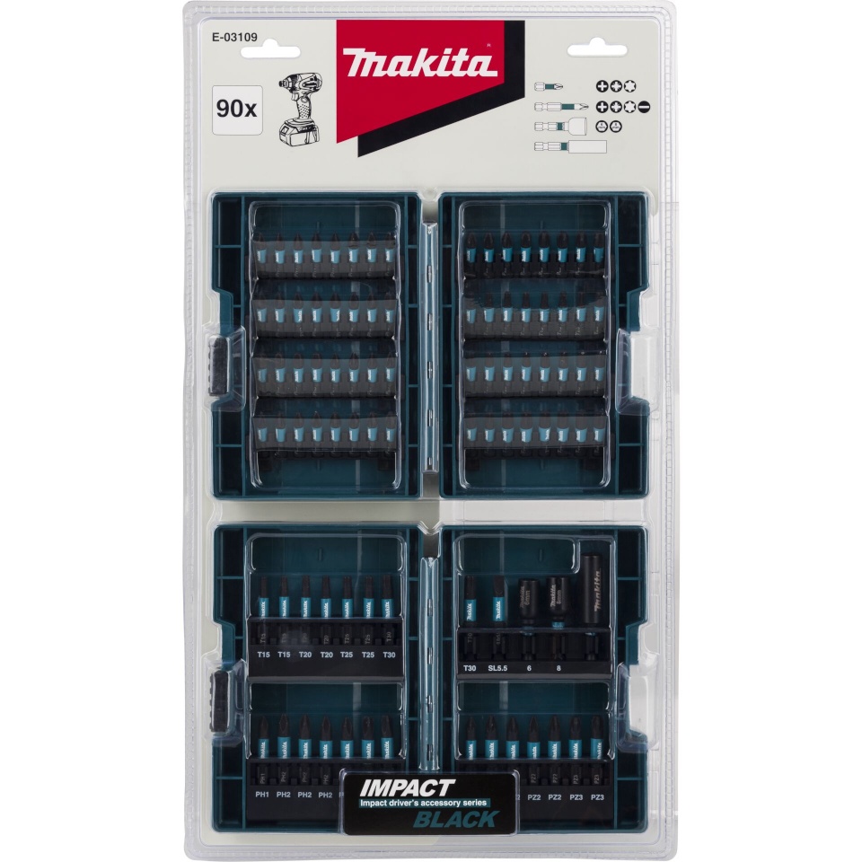 Makita kruvikeerajate komplekt E-03109 Impact must Bit-Set 90-osaline