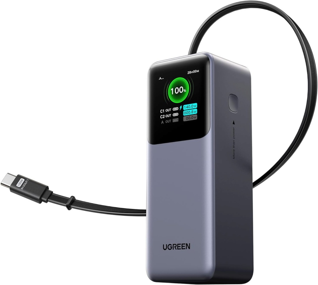 UGREEN LiPo PowerBank 20000mAh 165W 2xUSB-C with retractable cable PB726