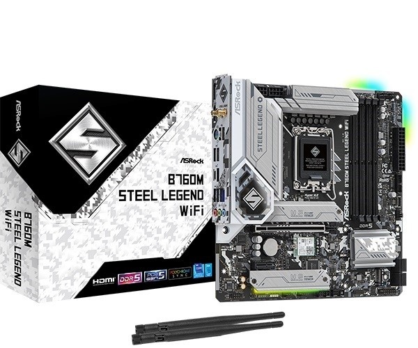 ASRock emaplaat B760M Steel Legend WiFi Intel LGA1700 DDR5 mATX, 90-MXBL70-A0UAYZ