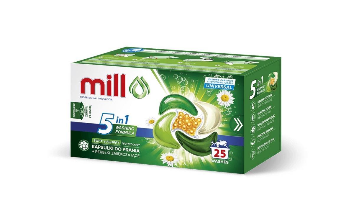 Madonis pesukapslid MILL PRO 5k + UNIVERSAL softening beads. 25-osaline (bulk pack of 8)