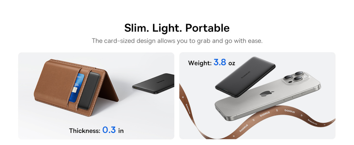 Baseus LiPo PowerBank 5000mAh 20W Wireless Qi Charger (15W), with Magsafe Black Ultra-slim PicoGo AM41