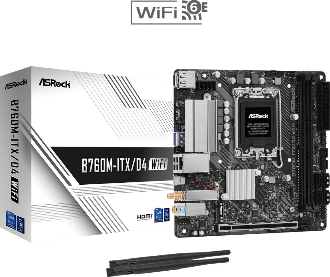 ASRock emaplaat B760M-ITX/D4 WiFi Intel LGA1700 DDR4 Mini-ITX, 90-MXBKY0-A0CAYZ
