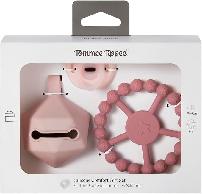 Tommee Tippee silikoonist lutt koos lutikarbi ja närimisrõngaga, pink, 433609