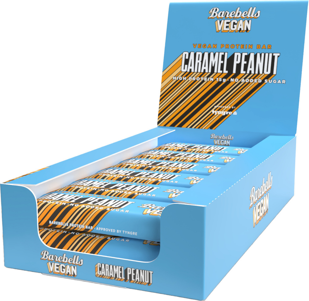 Barebells proteiinibatoon vegan karamelli-maapähkliga, 55 g, 12 tk pakis