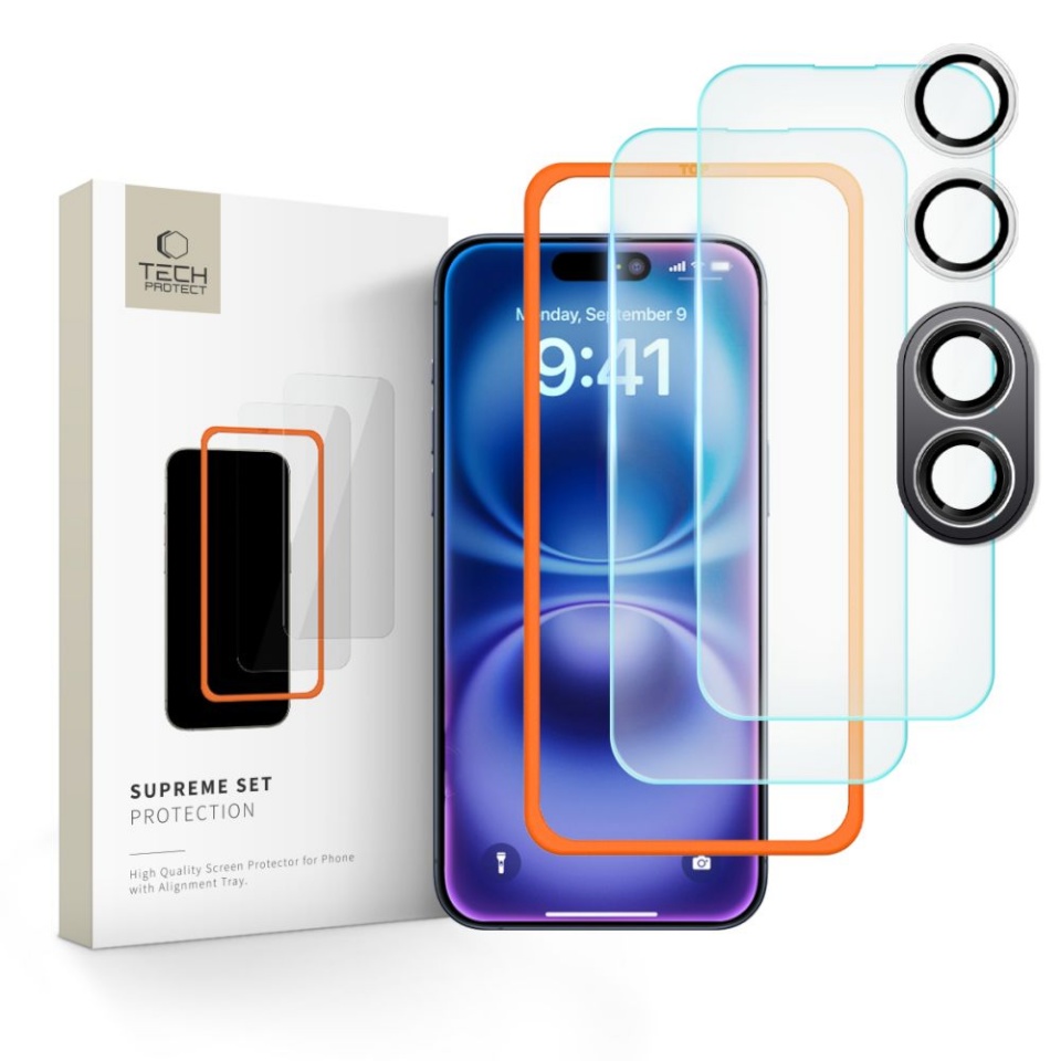 SZKŁO HARTOWANE Tech-Protect SUPREME SET 3-PACK iPhone 16 CLEAR