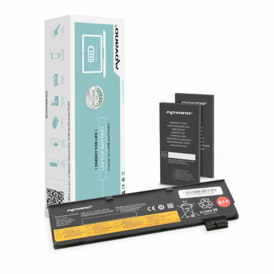 Movano sülearvuti aku SB10K97582 for Lenovo ThinkPad T470 T570 - 4400 mAh (47 Wh)