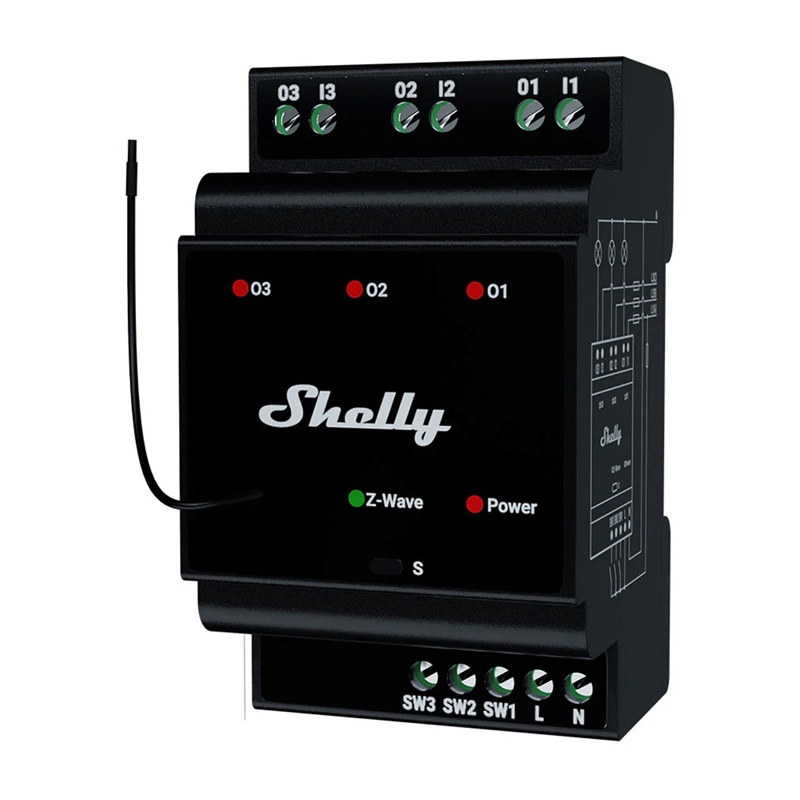 Shelly nutikodu moodul Qubino Wave Pro 3 Z-Wave, 3 Channel, DIN Rail Relay, must