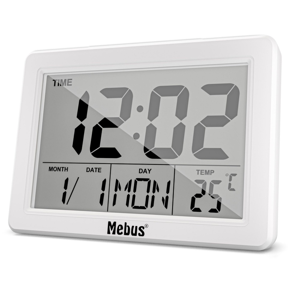Mebus äratuskell 25738 Quartz Digital Alarm Clock, valge